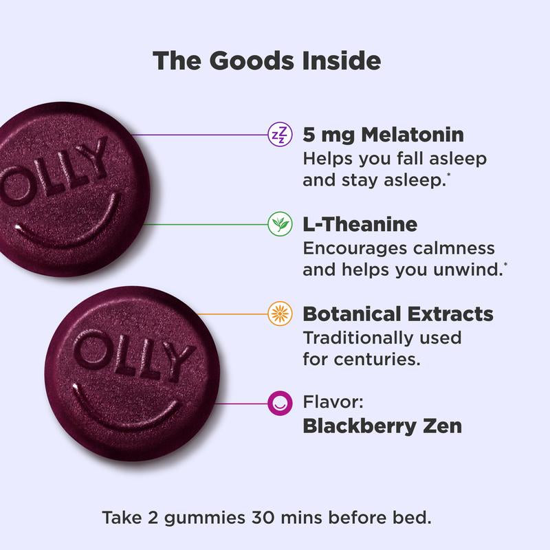 OLLY Extra Strength Sleep Gummy, 5 Mg Melatonin, L-Theanine, Chamomile, Lemon Balm, Sleep Aid, Blackberry - 50 Count – Premium Health & Beauty Product by Everbeaut.