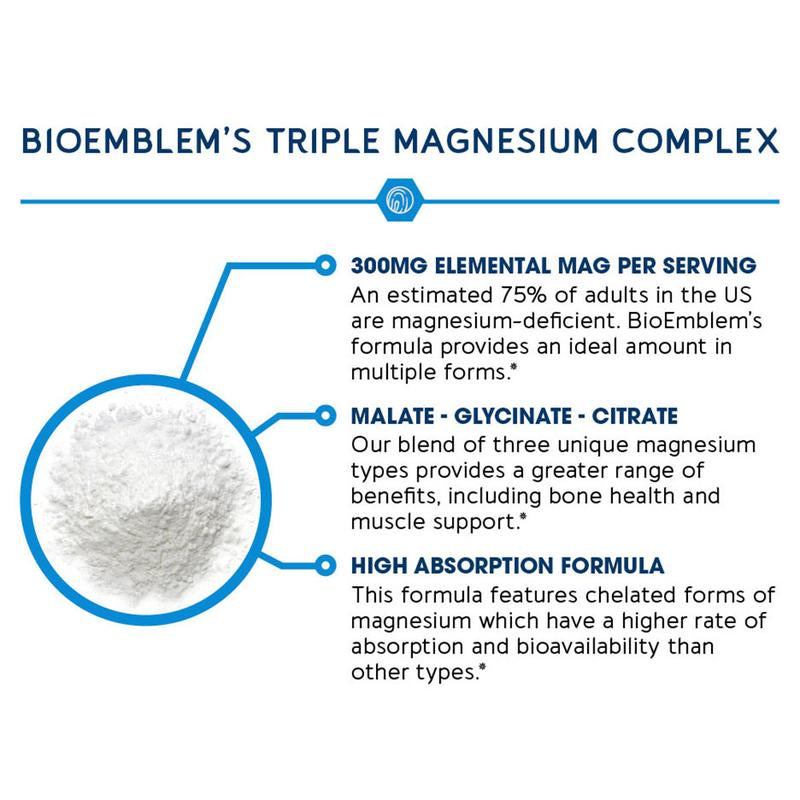 Bioemblem Triple Magnesium Complex | 300Mg of Magnesium Glycinate, Malate, & Citrate for Muscles, Nerves, & Energy