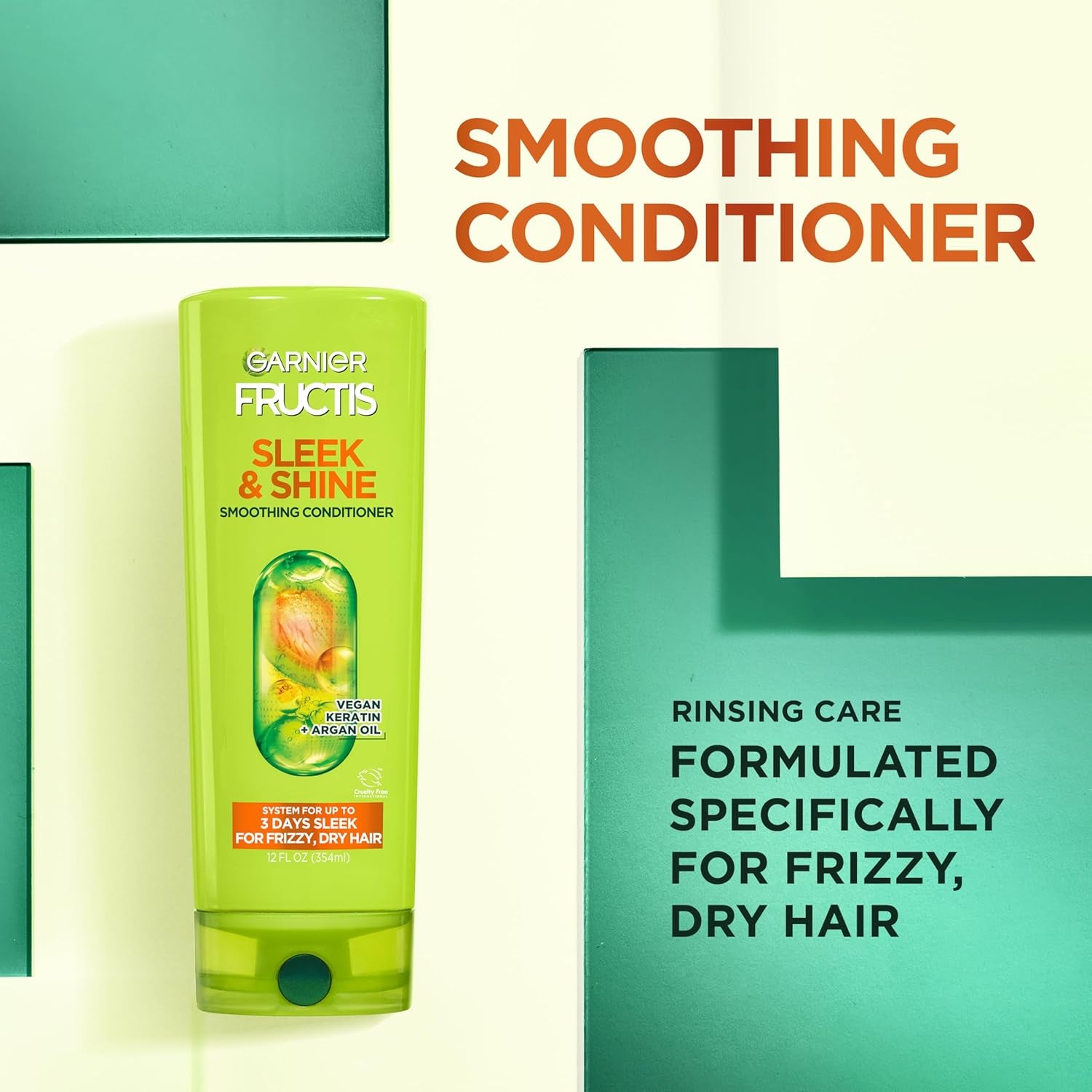 Garnier Fructis Sleek & Shine Anti-Frizz Hair Care Set – Full & Travel Size Shampoo (12.5 & 3 fl. oz) + Conditioner (12 & 3 fl. oz) – Plant Keratin & Argan Oil – 4-Piece Bundle – Premium Health & Beauty Product by Everbeaut.