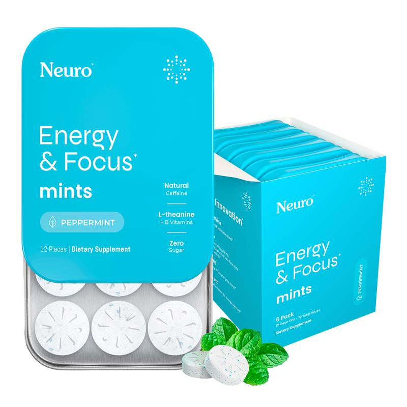 Neuro Energy Caffeine Nootropics for Energy & Focus - Sugar-Free with L Theanine, Caffeine, Vitamin B12 & Vitamin B6 - Peppermint Flavor