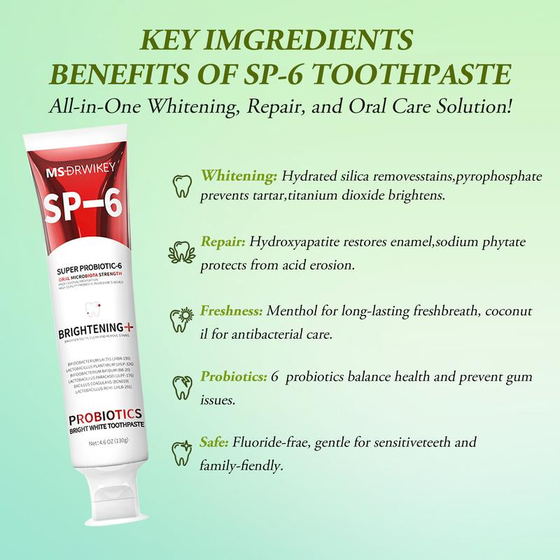 MSDRWIKEY Oral Care Set: 2 SP-6 Probiotic Toothpastes + 1 Probiotic Oral Spray | Complete Oral Health and Long-Lasting Fresh Breath - Everbeaut