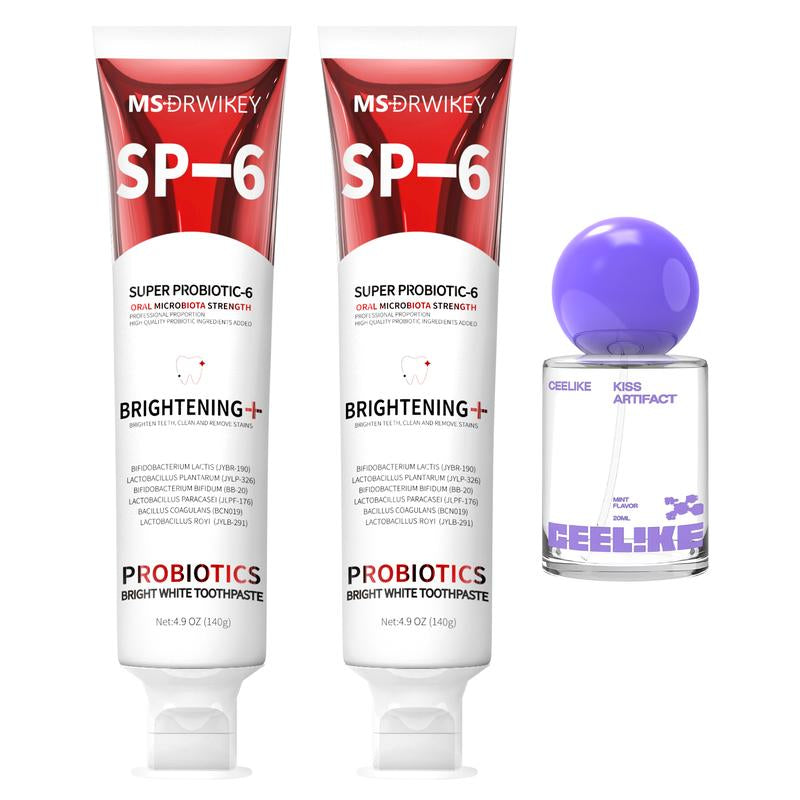 MSDRWIKEY Oral Care Set: 2 SP-6 Probiotic Toothpastes + 1 Probiotic Oral Spray | Complete Oral Health and Long-Lasting Fresh Breath - Everbeaut