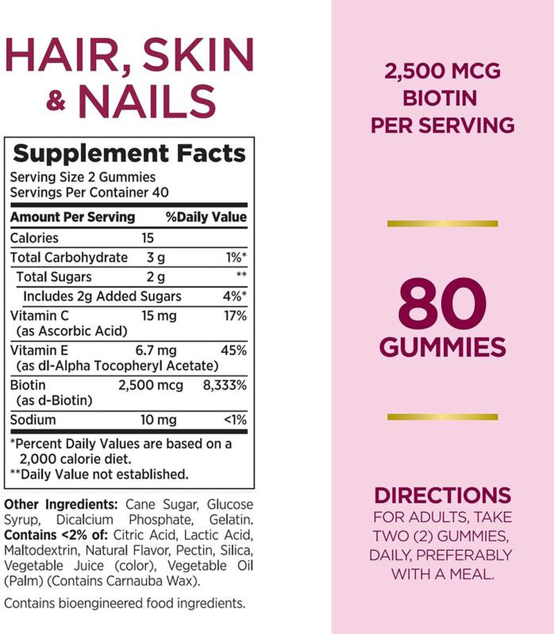Nature’S Bounty Hair, Skin & Nails Gummies – 2,500 Mcg Biotin, Antioxidant Vitamins C & E, Strawberry Flavor, Beauty & Wellness Supplement – Premium Health & Beauty Product by Everbeaut.