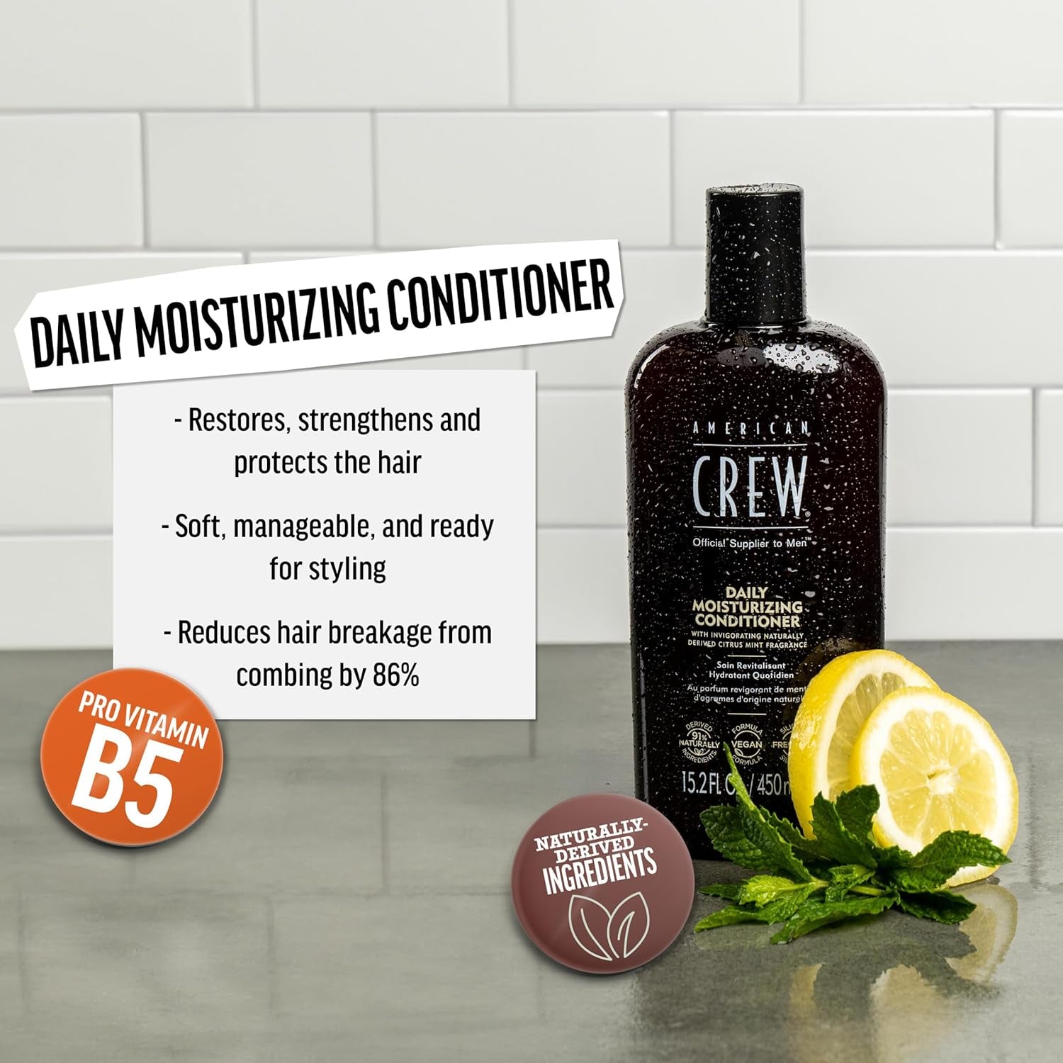 Conditioner for Men, Daily Moisturizer, Naturally Derived, Vegan Formula, Citrus Mint Fragrance, 33.8 Fl Oz - Everbeaut