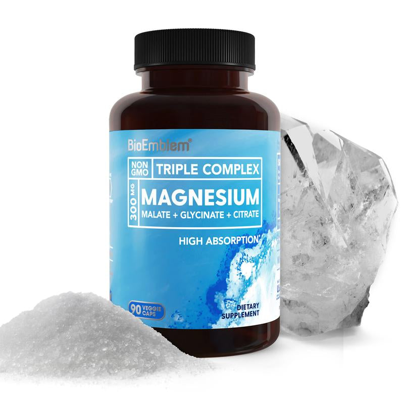 Bioemblem Triple Magnesium Complex | 300Mg of Magnesium Glycinate, Malate, & Citrate for Muscles, Nerves, & Energy
