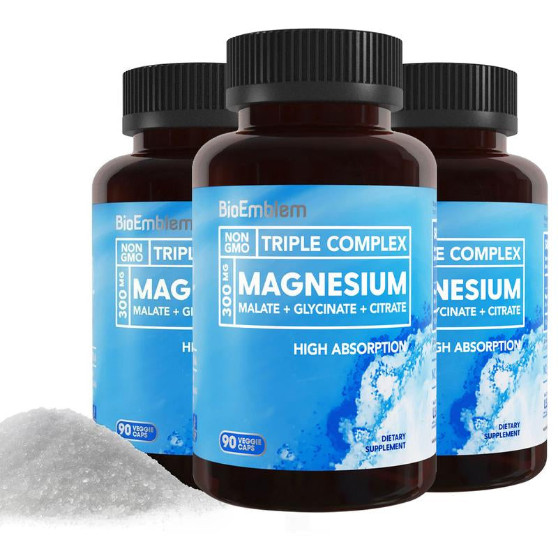 Bioemblem Triple Magnesium Complex | 300Mg of Magnesium Glycinate, Malate, & Citrate for Muscles, Nerves, & Energy