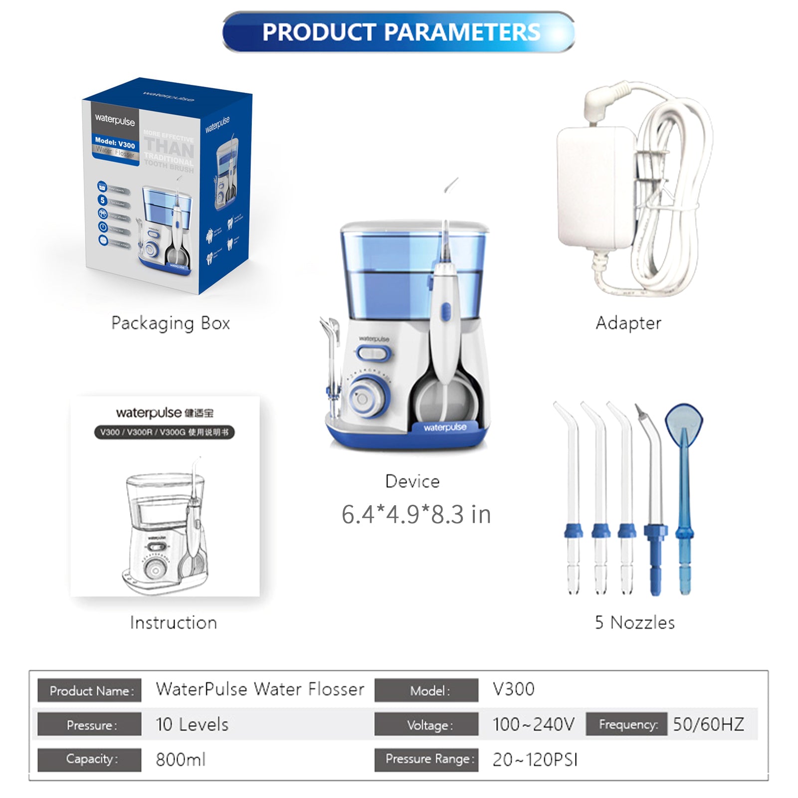 Oral Irrigator Teeth Water Flosser Waterproof 800ml Volume Reservoir - Everbeaut