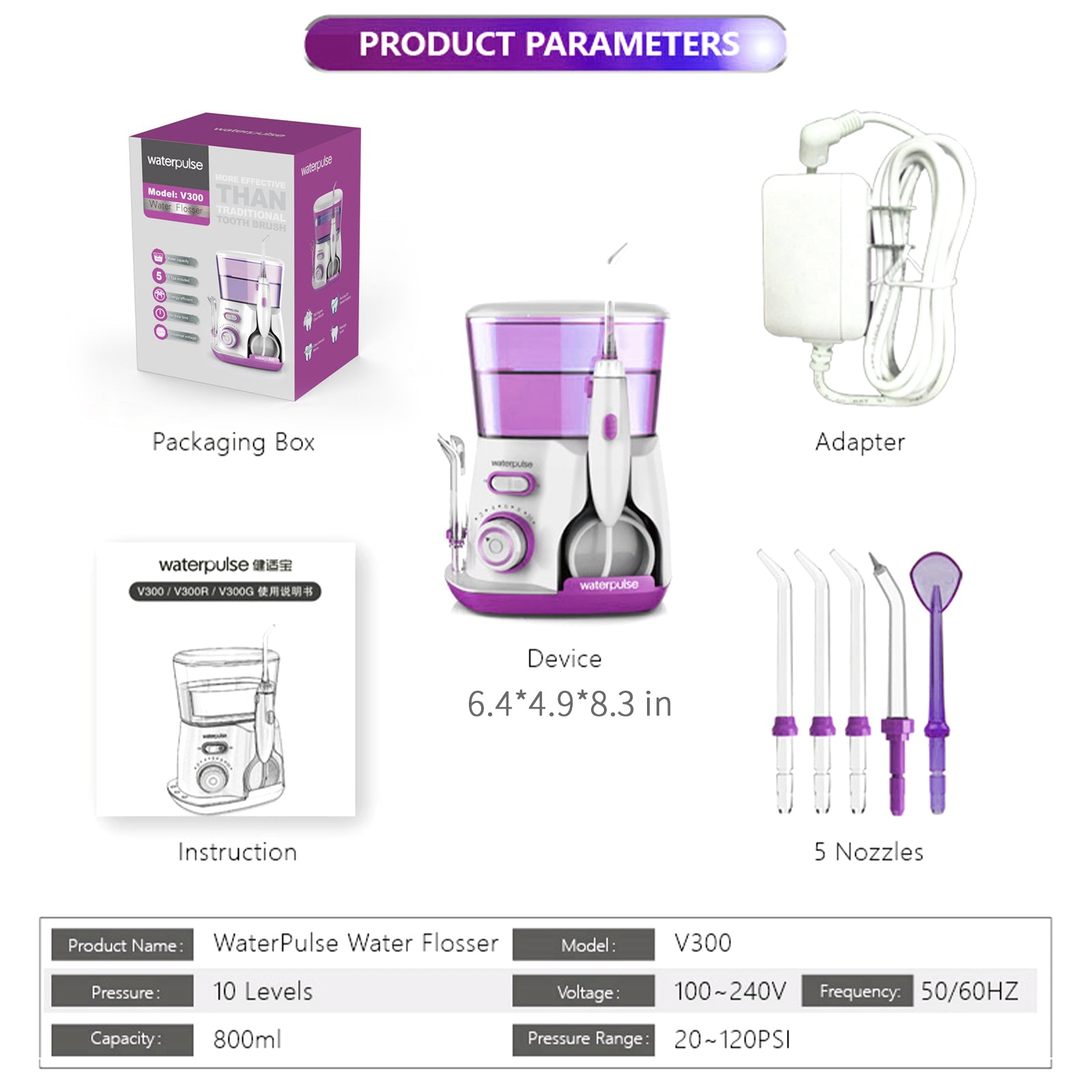 Oral Irrigator Teeth Water Flosser Waterproof 800ml Volume Reservoir - Everbeaut
