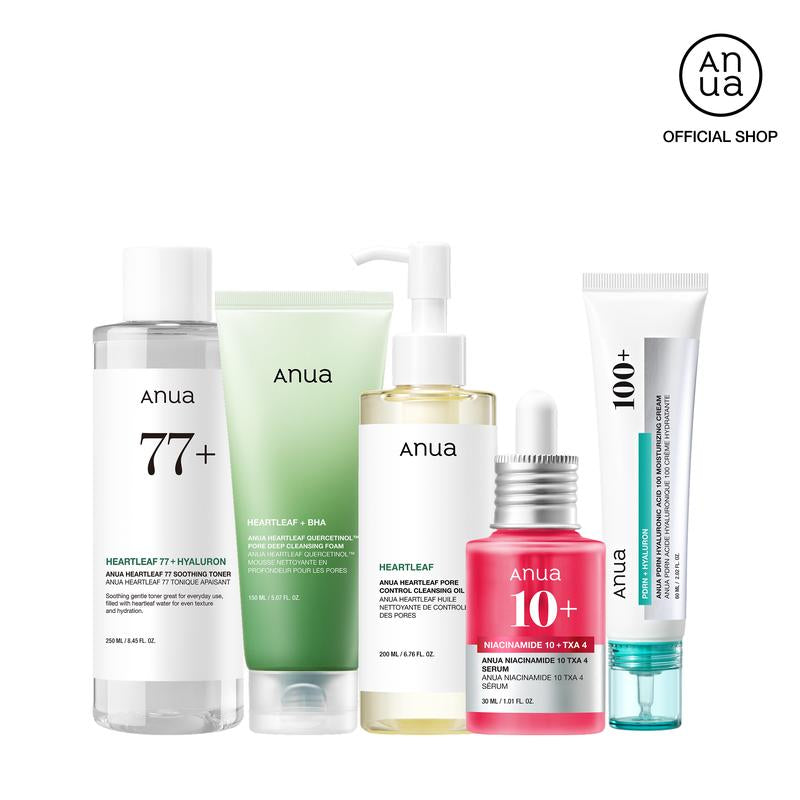 Anua Official Viral Ultimate Glass Skin Bundle – Salmon PDRN + Niacinamide + Double Cleansing + Collagen Mask | Korean Daily Skincare Kit for Hydration, Brightening & Calming – Premium Health & Beauty Product by Everbeaut.