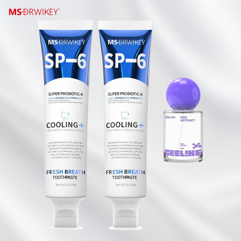MSDRWIKEY Oral Care Set: 2 SP-6 Probiotic Toothpastes + 1 Probiotic Oral Spray | Complete Oral Health and Long-Lasting Fresh Breath - Everbeaut