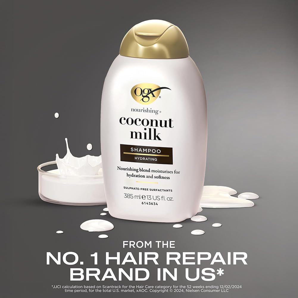 OGX Nourishing + Coconut Milk Moisturizing Shampoo – Hydrating, Restorative Formula for Soft, Healthy Hair – Sulfate-Free Surfactants, Paraben-Free – 13 fl. oz – Premium Health & Beauty Product by Everbeaut.