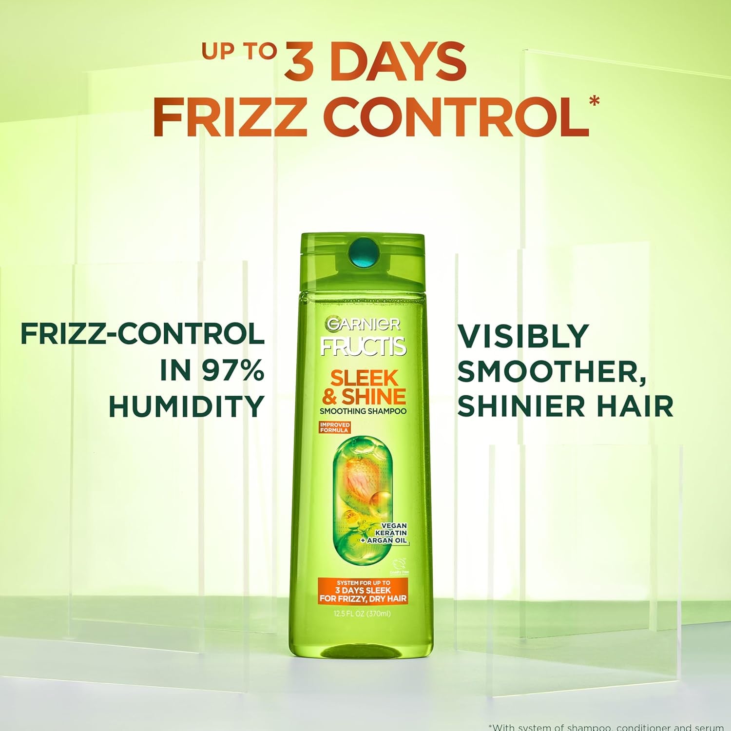 Garnier Fructis Sleek & Shine Anti-Frizz Hair Care Set – Full & Travel Size Shampoo (12.5 & 3 fl. oz) + Conditioner (12 & 3 fl. oz) – Plant Keratin & Argan Oil – 4-Piece Bundle – Premium Health & Beauty Product by Everbeaut.