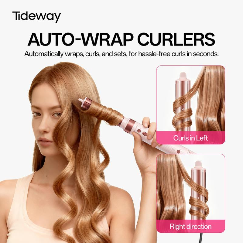Tideway Prowaver 6 in 1 Hot Air Styler Wrap W/ Ionic Tech, Dual Voltage (100-240V) High-Speed Hair Dryer Brush Auto Wrap Curlers, Volumizing Styling Blower Brush with Travel Bag, Perfect Present for Women Friend Family Gift Christmas New Year Viral