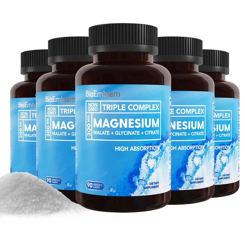 Bioemblem Triple Magnesium Complex | 300Mg of Magnesium Glycinate, Malate, & Citrate for Muscles, Nerves, & Energy