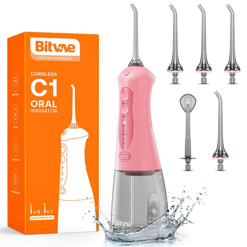 Bitvae C5/C6 Water Flosser for Teeth - Cordless Portable Oral Irrigator, Powerful and Rechargeable, IPX7 Waterproof for Brace Care - Dental Kit