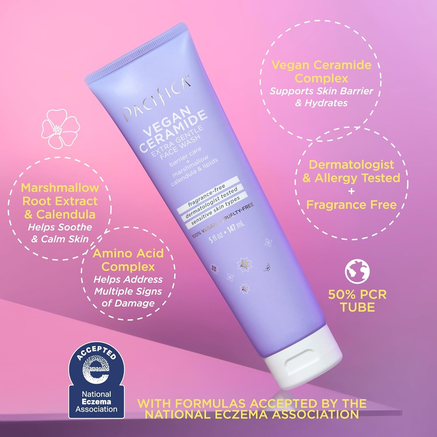 Pacifica Face Wash for Sensitive Skin – Extra Gentle Vegan Ceramide Cleanser, Fragrance-Free Barrier Repair Formula – Daily Hydrating, Clean Beauty, Dermatologist Tested – Premium Health & Beauty Product by Everbeaut.