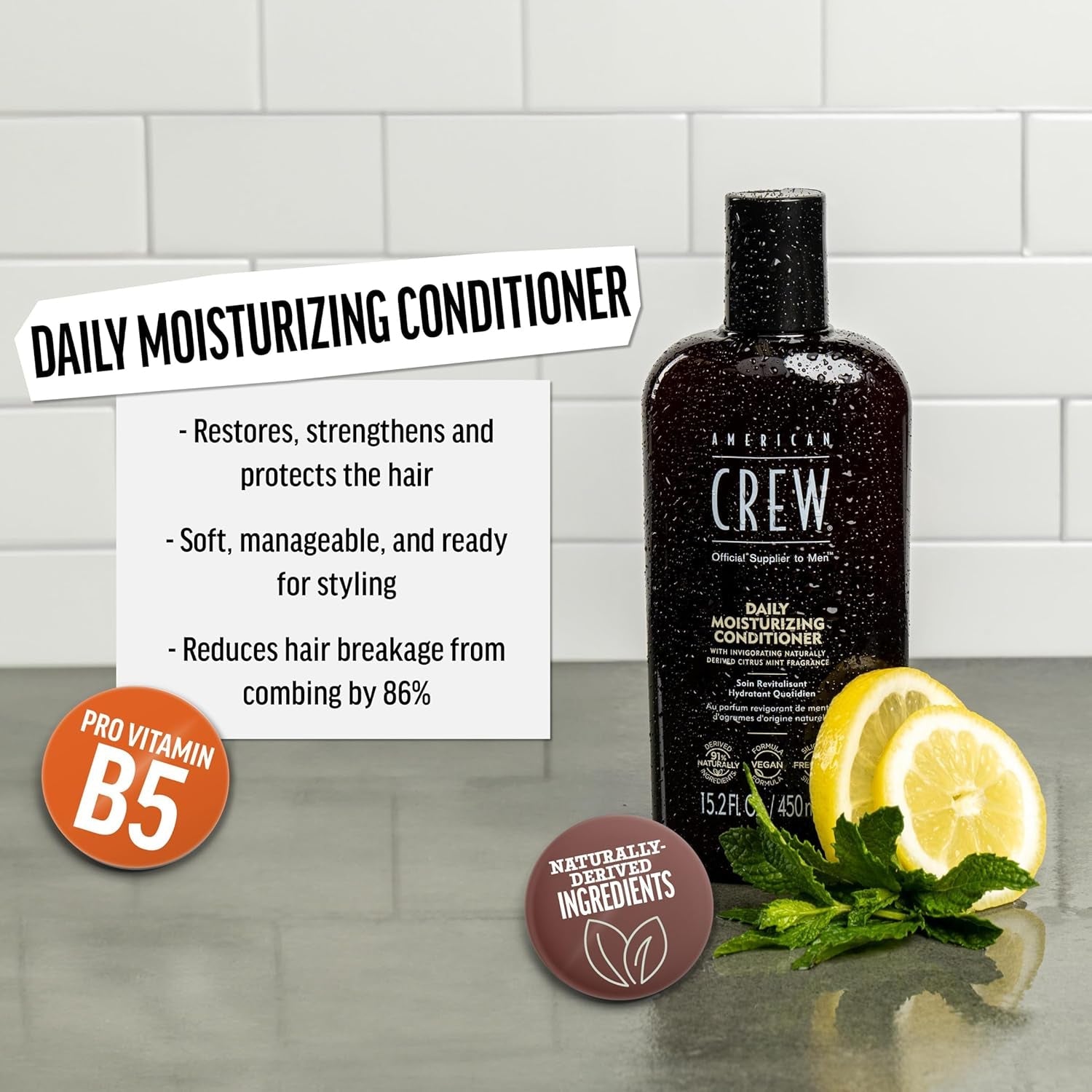 American Crew Daily Conditioner for Men – Moisturizing, Naturally Derived Vegan Formula – Strengthens & Softens Hair – Citrus Mint Fragrance – 33.8 fl oz - Everbeaut