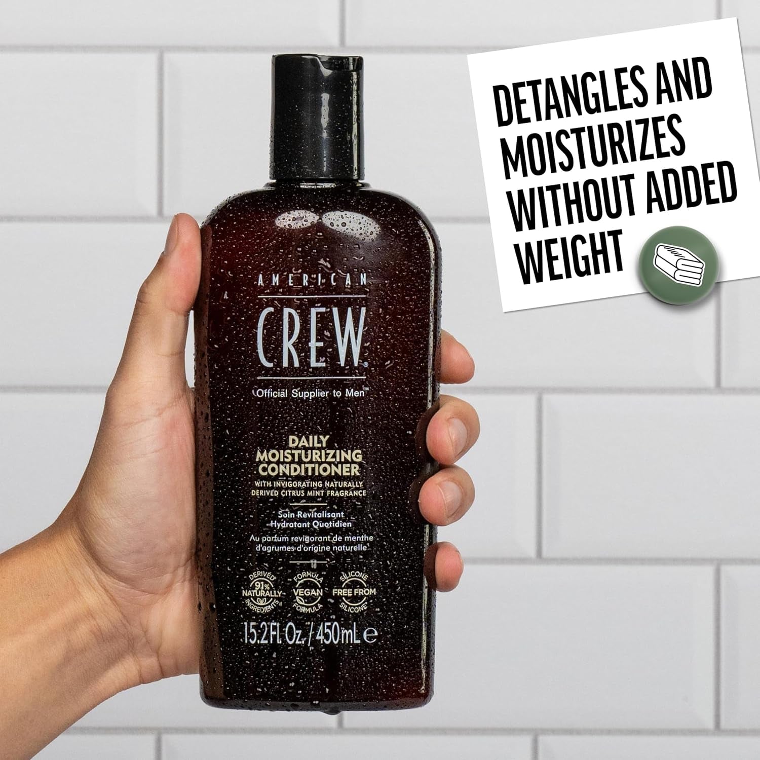 American Crew Daily Conditioner for Men – Moisturizing, Naturally Derived Vegan Formula – Strengthens & Softens Hair – Citrus Mint Fragrance – 33.8 fl oz - Everbeaut