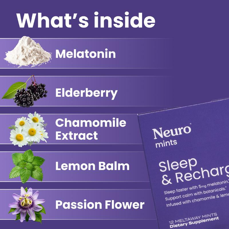 Neuro Melatonin 5mg Sleep & Recharge Mints (72 Pieces) - Fast Dissolve Melatonin Sugar Free Mints with Lemon Balm & Chamomile for Better Sleep - Night Berry Flavor – Premium Health & Beauty Product by Everbeaut.