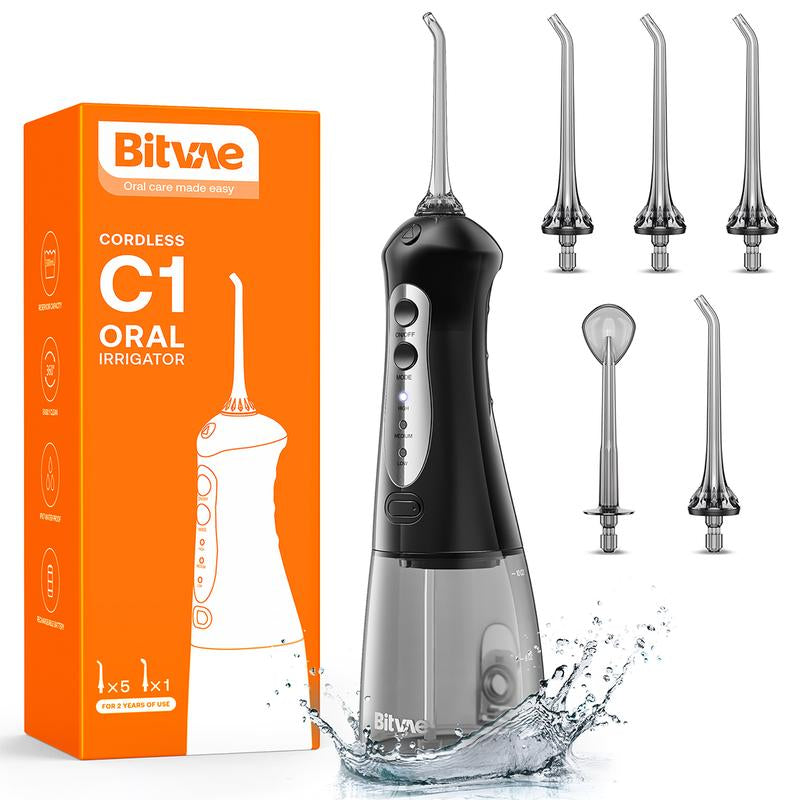 Bitvae C5/C6 Water Flosser for Teeth - Cordless Portable Oral Irrigator, Powerful and Rechargeable, IPX7 Waterproof for Brace Care - Dental Kit