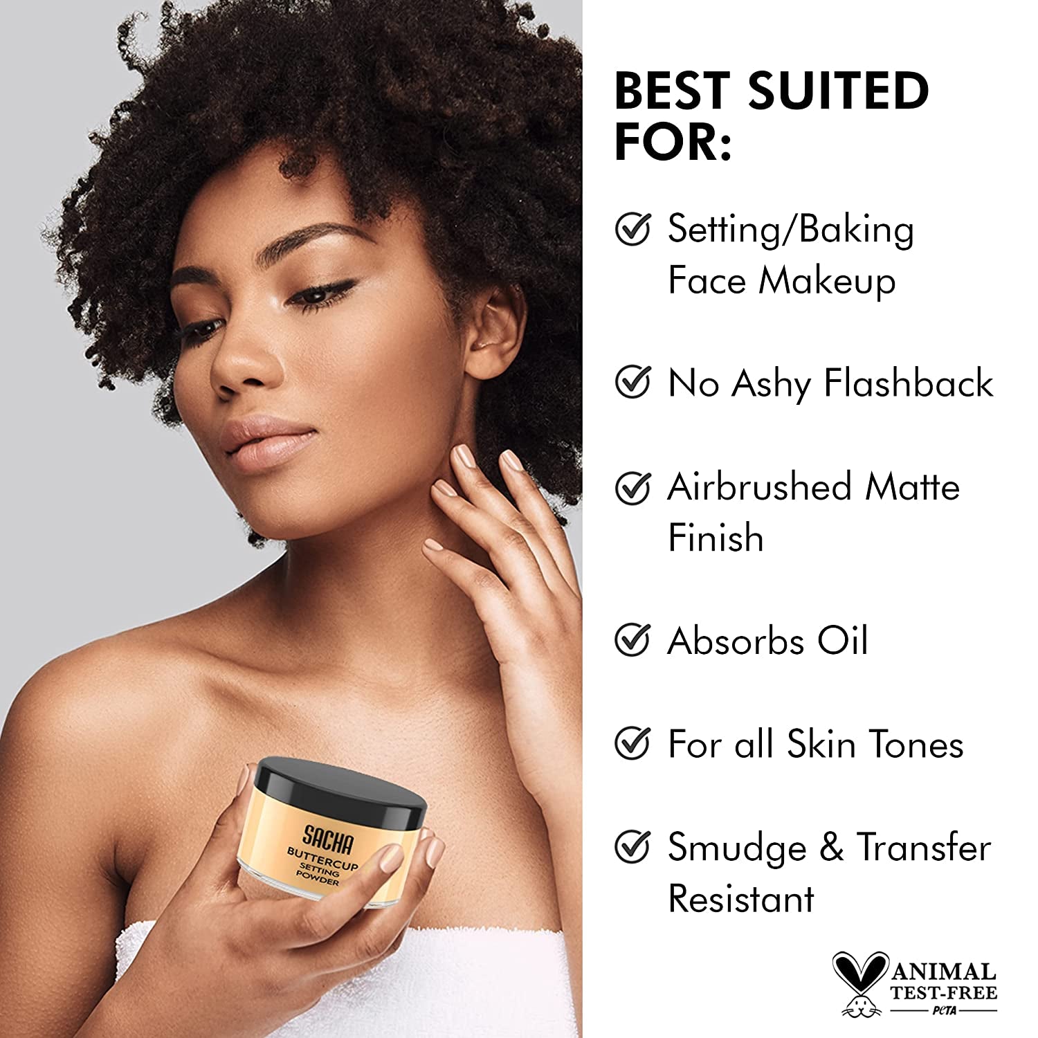 Sacha Buttercup Setting Powder – Professional Translucent Finishing Powder to Blur Fine Lines & Pores, No Ashy Flashback, Long-Lasting Smooth Matte Finish for All Skin Tones – Premium Health & Beauty Product by Everbeaut.