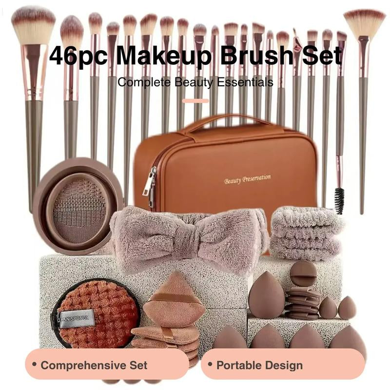 46-Piece Makeup Brush Set, Professional Cosmetic Tools Kit, Sponge Applicator, Portable Design, Ideal Gift for Women