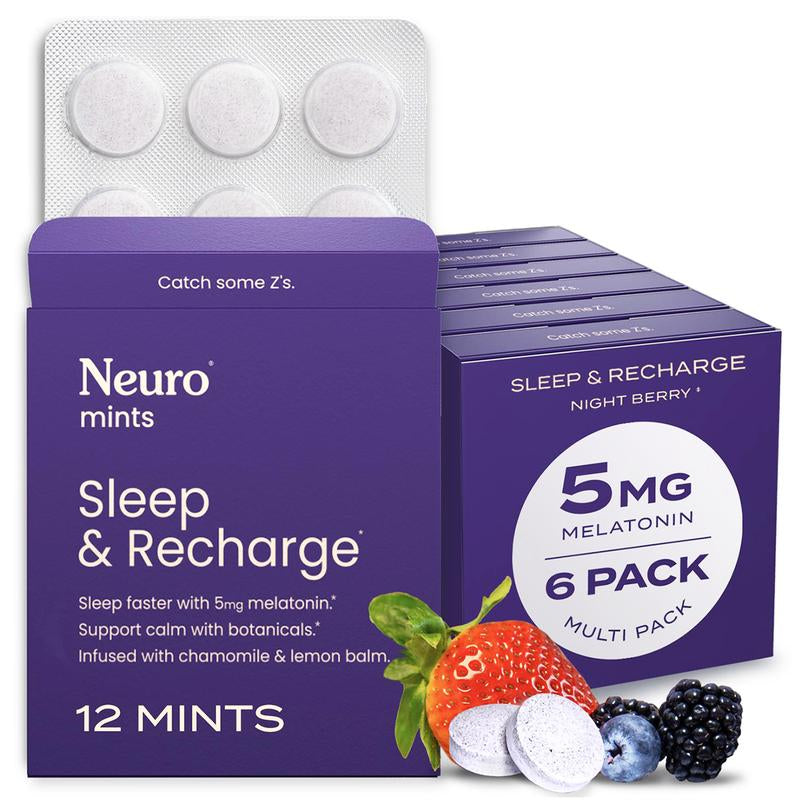 Neuro Melatonin 5mg Sleep & Recharge Mints (72 Pieces) - Fast Dissolve Melatonin Sugar Free Mints with Lemon Balm & Chamomile for Better Sleep - Night Berry Flavor – Premium Health & Beauty Product by Everbeaut.