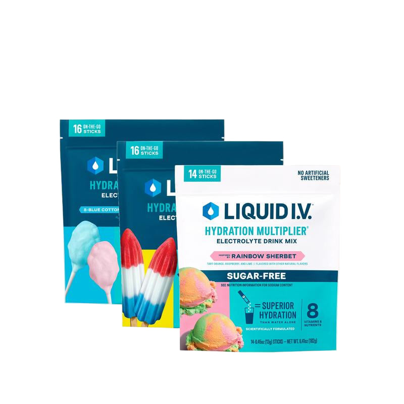 Liquid I.V.® Hydration Multiplier Electrolyte Drink Mix – Variety Pack (16 Sticks) | Cotton Candy, Rainbow Sherbet & Firecracker Popsicle Flavors | Rapid Rehydration Powder for Energy, Wellness & Recovery – Premium Health & Beauty Product by Everbeaut.