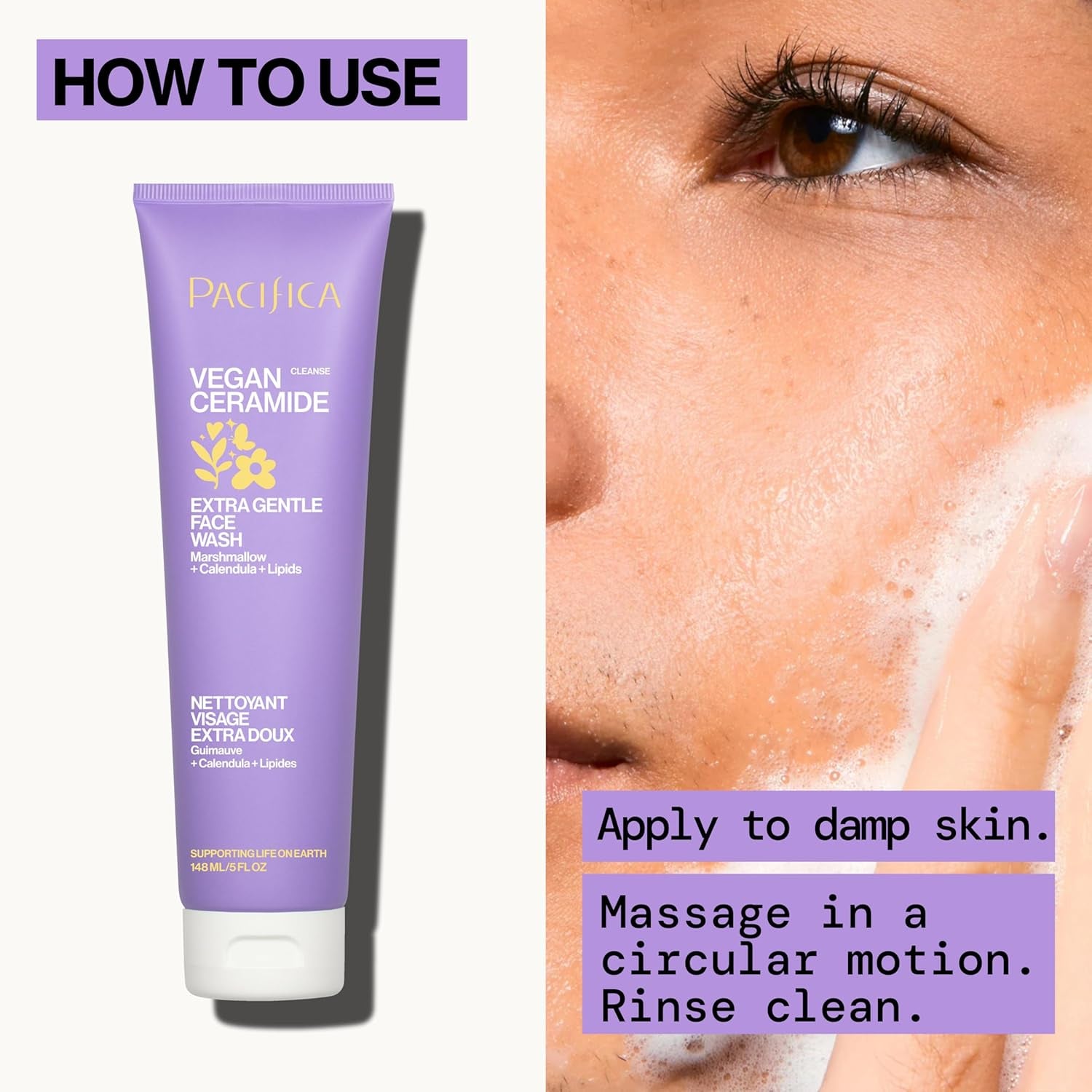 Pacifica Face Wash for Sensitive Skin – Extra Gentle Vegan Ceramide Cleanser, Fragrance-Free Barrier Repair Formula – Daily Hydrating, Clean Beauty, Dermatologist Tested – Premium Health & Beauty Product by Everbeaut.