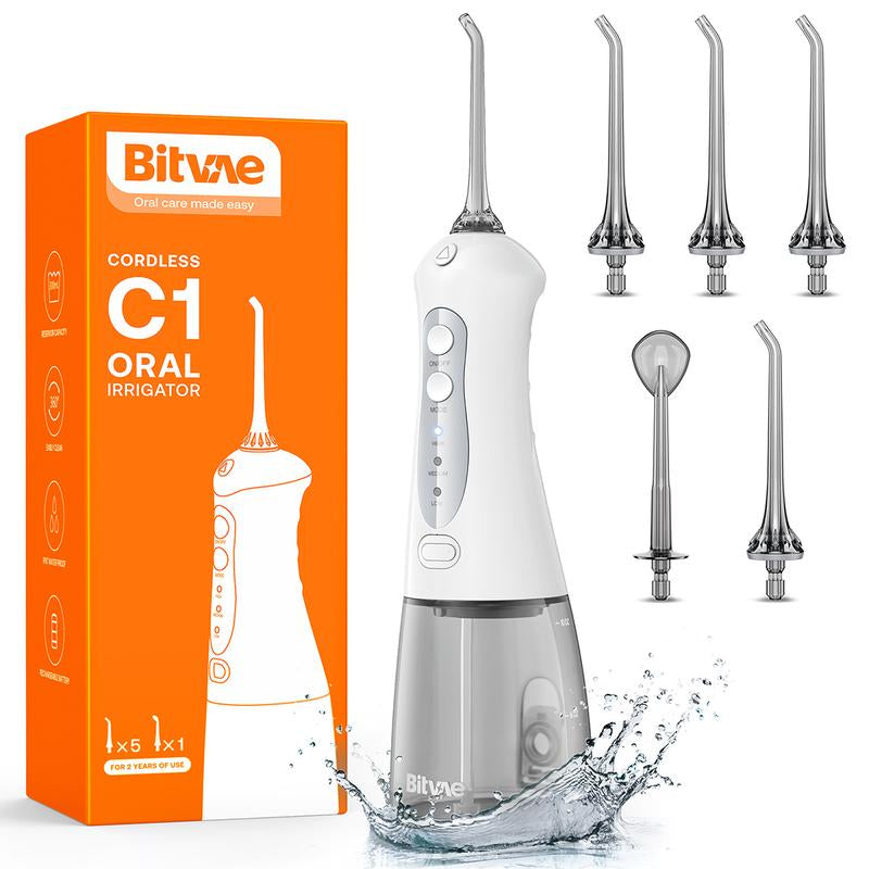 Bitvae C5/C6 Water Flosser for Teeth - Cordless Portable Oral Irrigator, Powerful and Rechargeable, IPX7 Waterproof for Brace Care - Dental Kit
