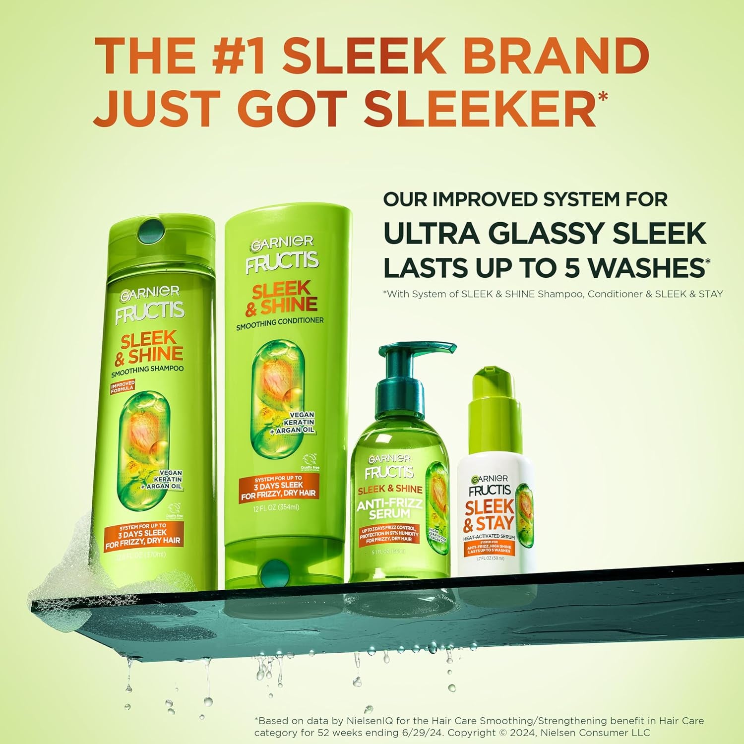 Garnier Fructis Sleek & Shine Anti-Frizz Hair Care Set – Full & Travel Size Shampoo (12.5 & 3 fl. oz) + Conditioner (12 & 3 fl. oz) – Plant Keratin & Argan Oil – 4-Piece Bundle – Premium Health & Beauty Product by Everbeaut.