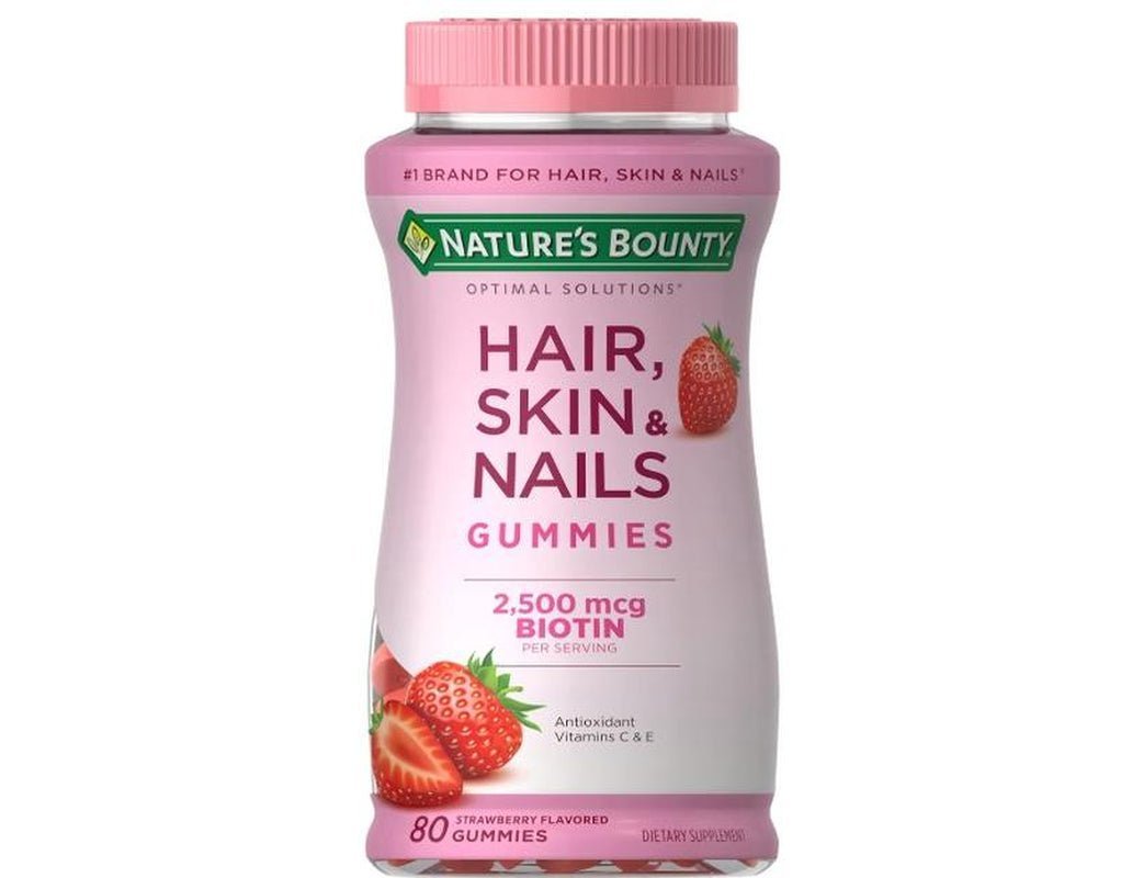 Hair, Skin & Nails Gummies with Biotin (2,500 mcg) + Vitamins C & E – Strawberry Beauty Support Supplement - Everbeaut