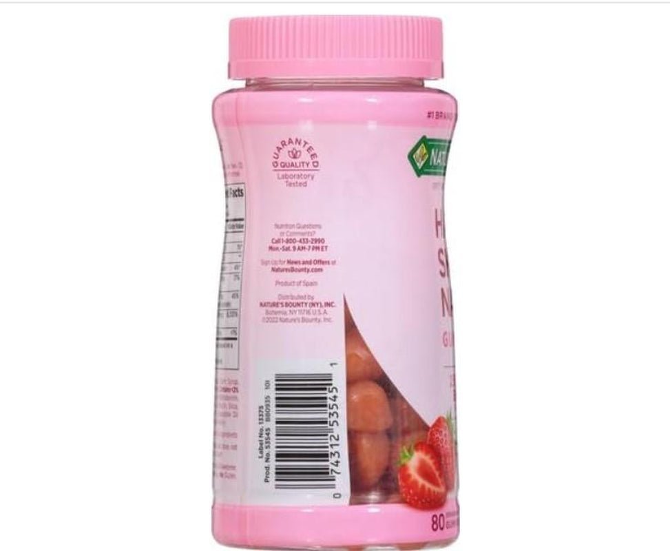 Hair, Skin & Nails Gummies with Biotin (2,500 mcg) + Vitamins C & E – Strawberry Beauty Support Supplement - Everbeaut