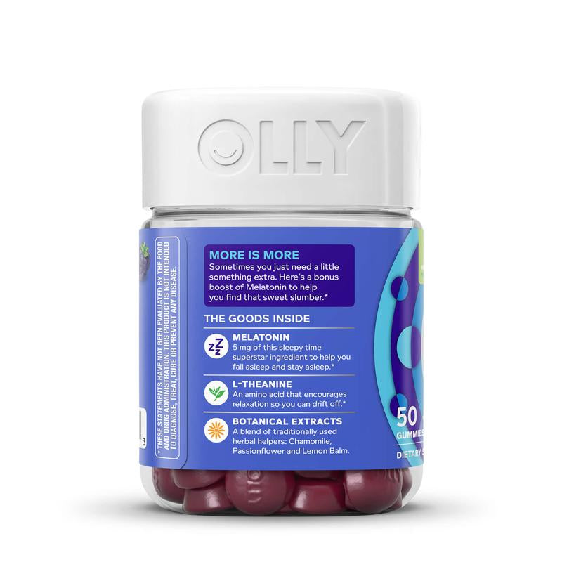 OLLY Extra Strength Sleep Gummy, 5 Mg Melatonin, L-Theanine, Chamomile, Lemon Balm, Sleep Aid, Blackberry - 50 Count