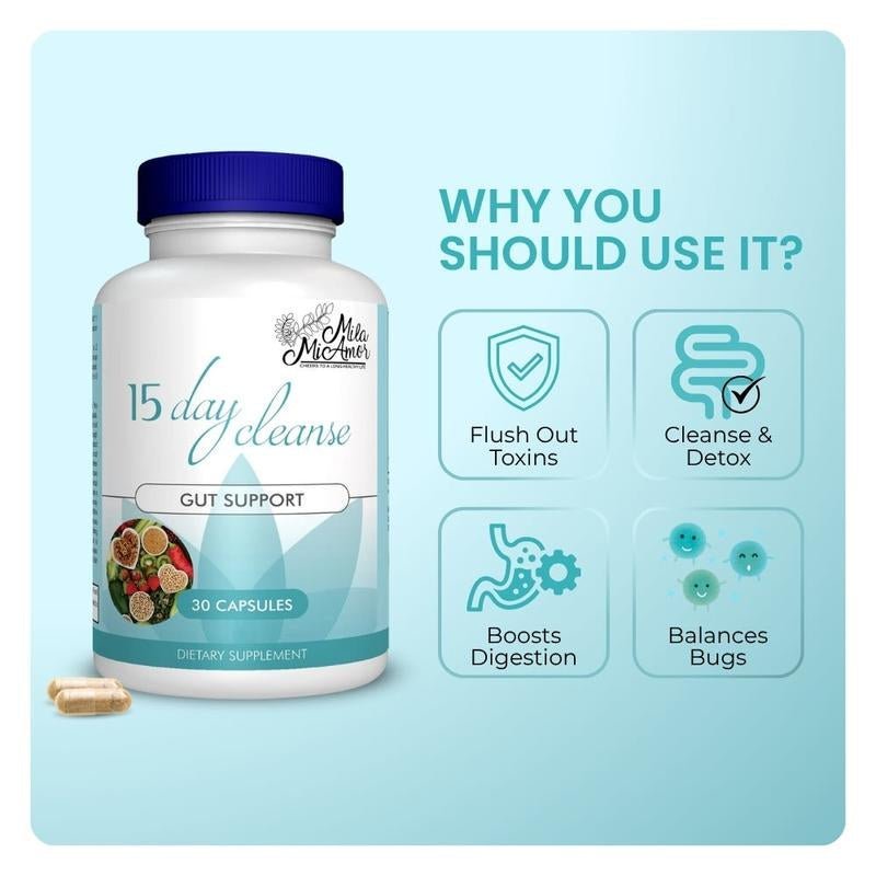 15 - Day Cleanse Detox Capsules – Advanced Gut & Colon Support with Senna, Cascara Sagrada & Psyllium Husk | Caffeine - Free, Non - GMO - Everbeaut
