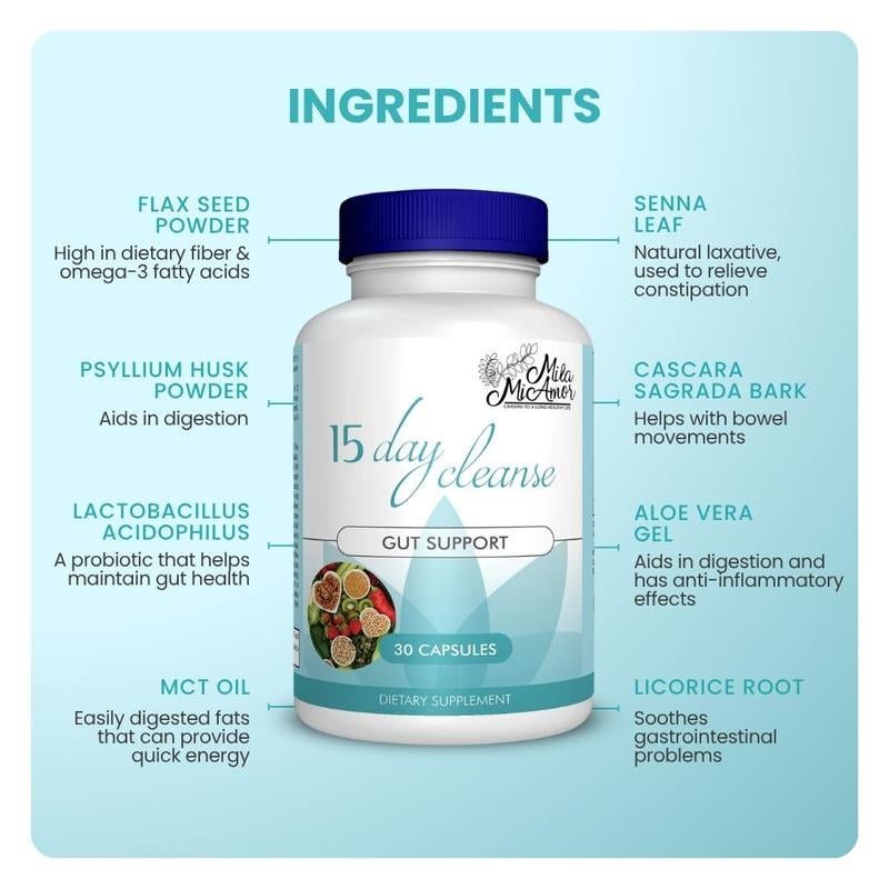 15 - Day Cleanse Detox Capsules – Advanced Gut & Colon Support with Senna, Cascara Sagrada & Psyllium Husk | Caffeine - Free, Non - GMO - Everbeaut