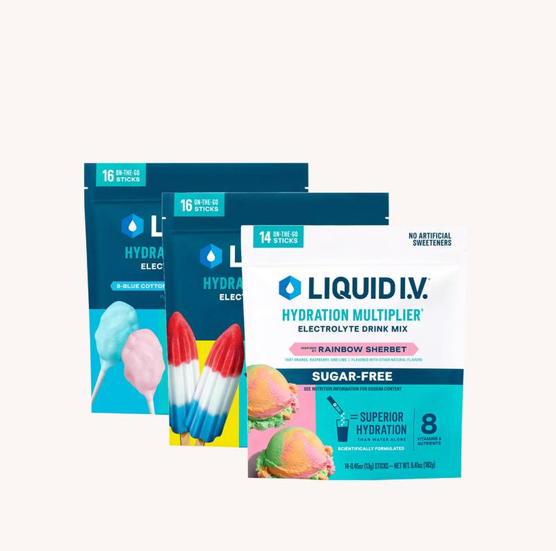 Liquid I.V.® Hydration Multiplier Electrolyte Drink Mix – Variety Pack (16 Sticks) | Cotton Candy, Rainbow Sherbet & Firecracker Popsicle Flavors | Rapid Rehydration Powder for Energy, Wellness & Recovery – Premium Health & Beauty Product by Everbeaut.