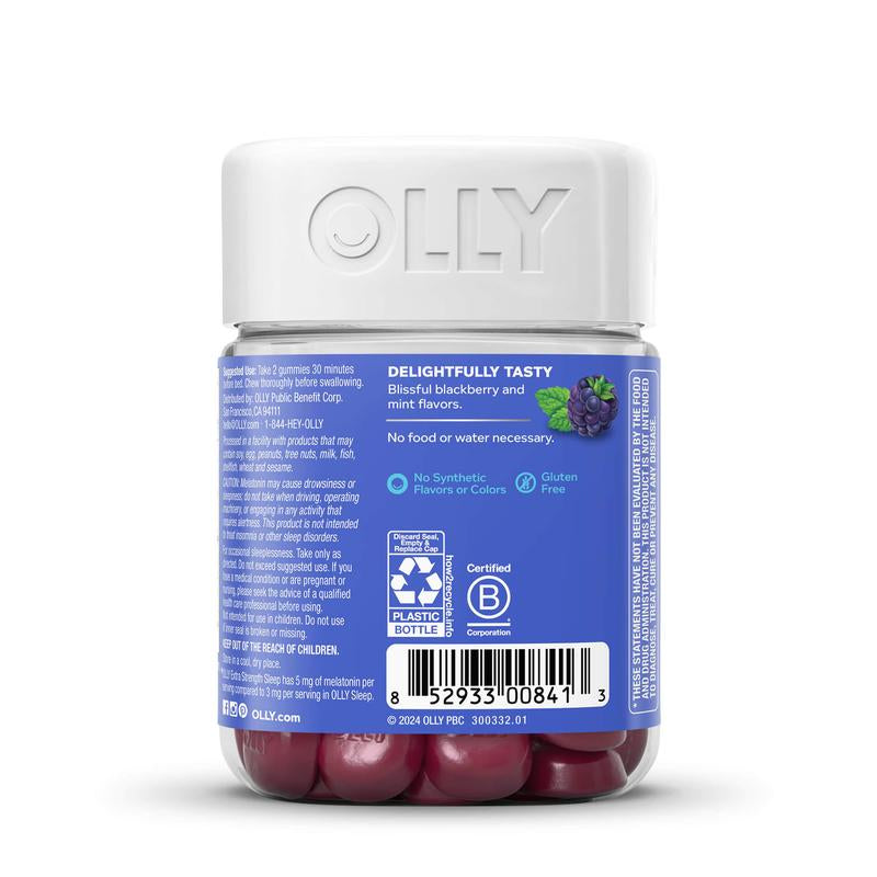OLLY Extra Strength Sleep Gummy, 5 Mg Melatonin, L-Theanine, Chamomile, Lemon Balm, Sleep Aid, Blackberry - 50 Count