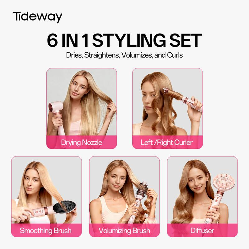 Tideway Prowaver 6 in 1 Hot Air Styler Wrap W/ Ionic Tech, Dual Voltage (100-240V) High-Speed Hair Dryer Brush Auto Wrap Curlers, Volumizing Styling Blower Brush with Travel Bag, Perfect Present for Women Friend Family Gift Christmas New Year Viral
