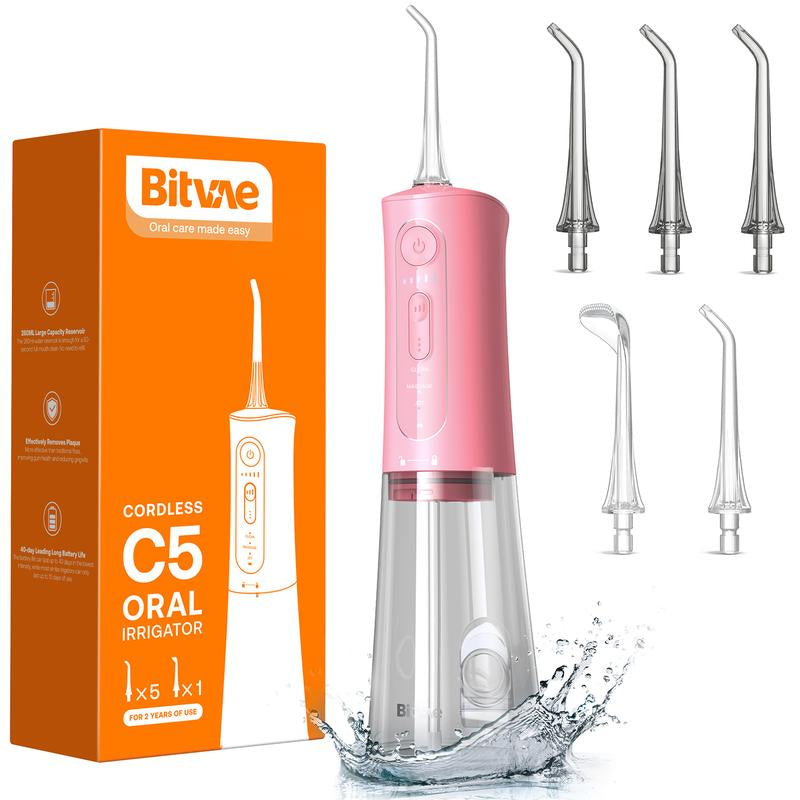 Bitvae C5/C6 Water Flosser for Teeth - Cordless Portable Oral Irrigator, Powerful and Rechargeable, IPX7 Waterproof for Brace Care - Dental Kit