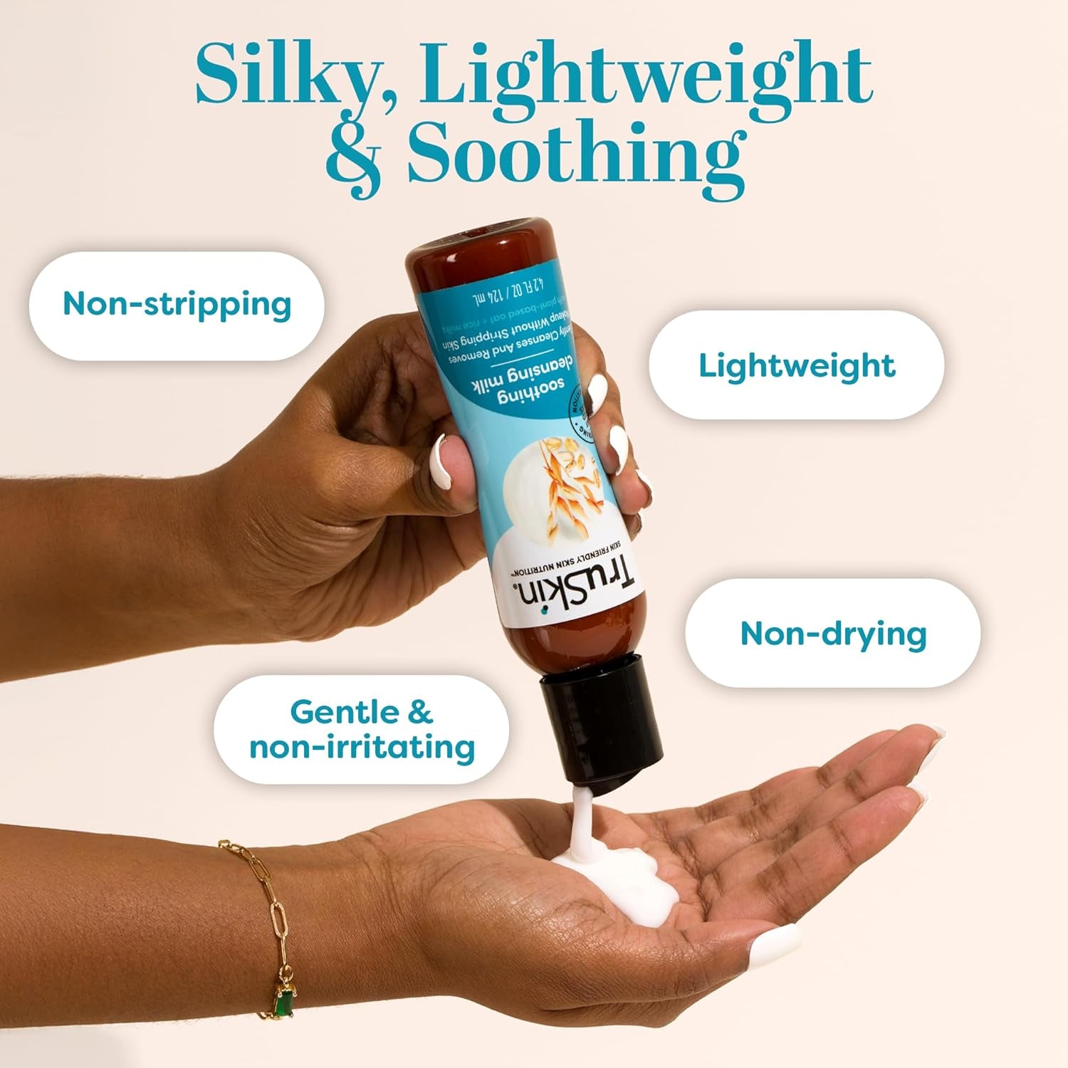 Soothing Cleansing Milk for Face – Gentle Facial Cleanser for Sensitive Skin with Plant-Based Rice & Oat Milk plus Hyaluronic Acid - Gently Removes Make-Up without Stripping Skin, 4.2 Fl Oz - Everbeaut