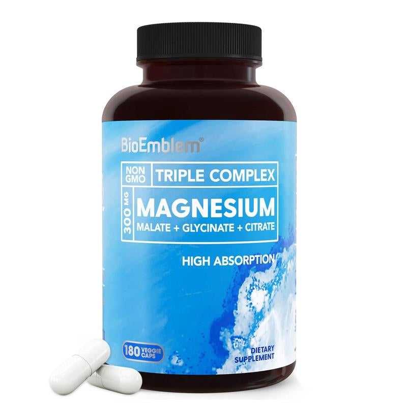 Bioemblem Triple Magnesium Complex | 300Mg of Magnesium Glycinate, Malate, & Citrate for Muscles, Nerves, & Energy