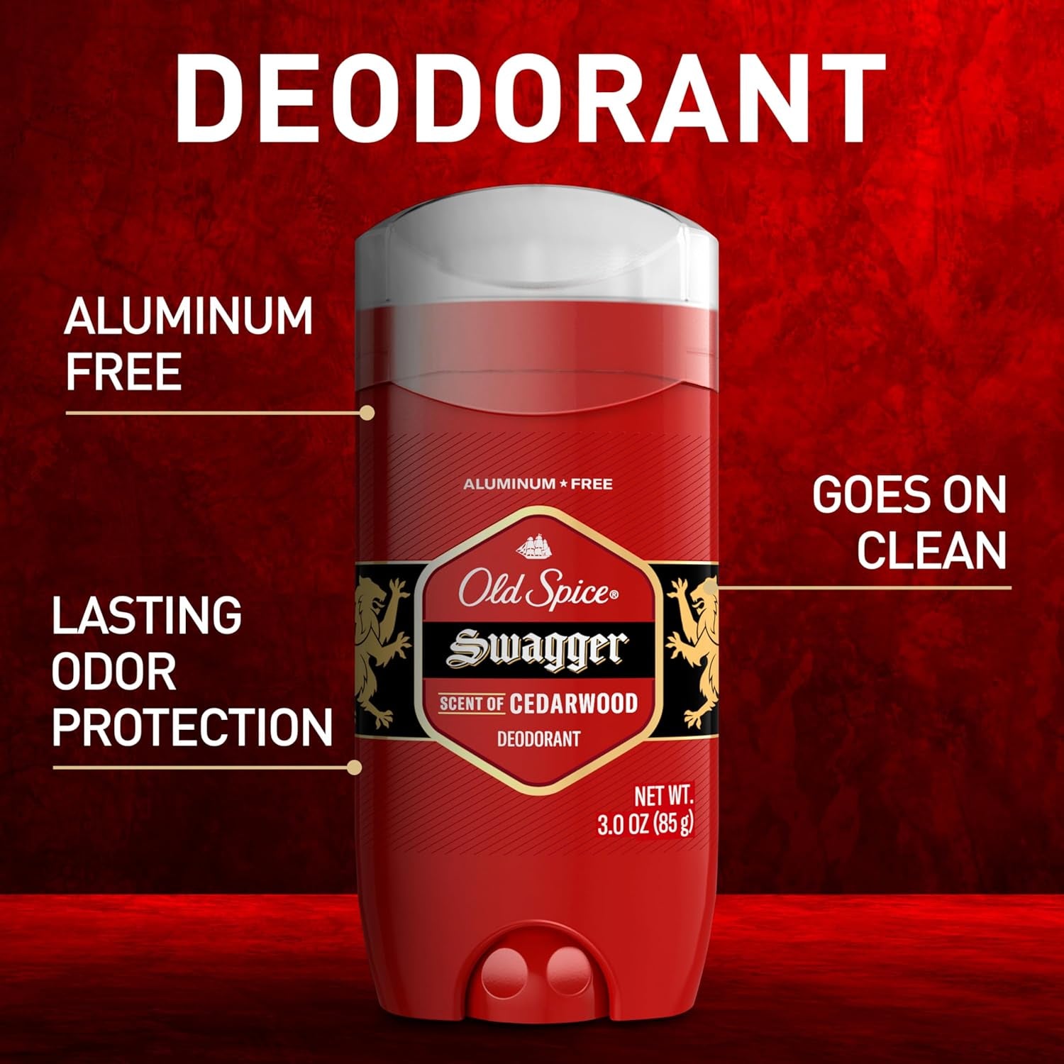 Aluminum Free Deodorant for Men, 24/7 Odor Protection, 24/7 Freshness & Lasting Scent, Swagger with Cedarwood Scent, 3.8 Oz (Pack of 3)