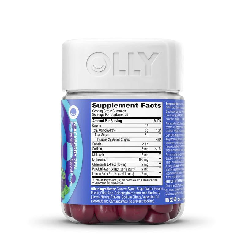 OLLY Extra Strength Sleep Gummy, 5 Mg Melatonin, L-Theanine, Chamomile, Lemon Balm, Sleep Aid, Blackberry - 50 Count