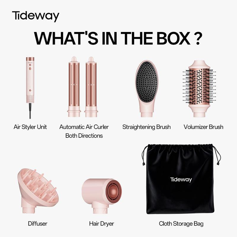 Tideway Prowaver 6 in 1 Hot Air Styler Wrap W/ Ionic Tech, Dual Voltage (100-240V) High-Speed Hair Dryer Brush Auto Wrap Curlers, Volumizing Styling Blower Brush with Travel Bag, Perfect Present for Women Friend Family Gift Christmas New Year Viral