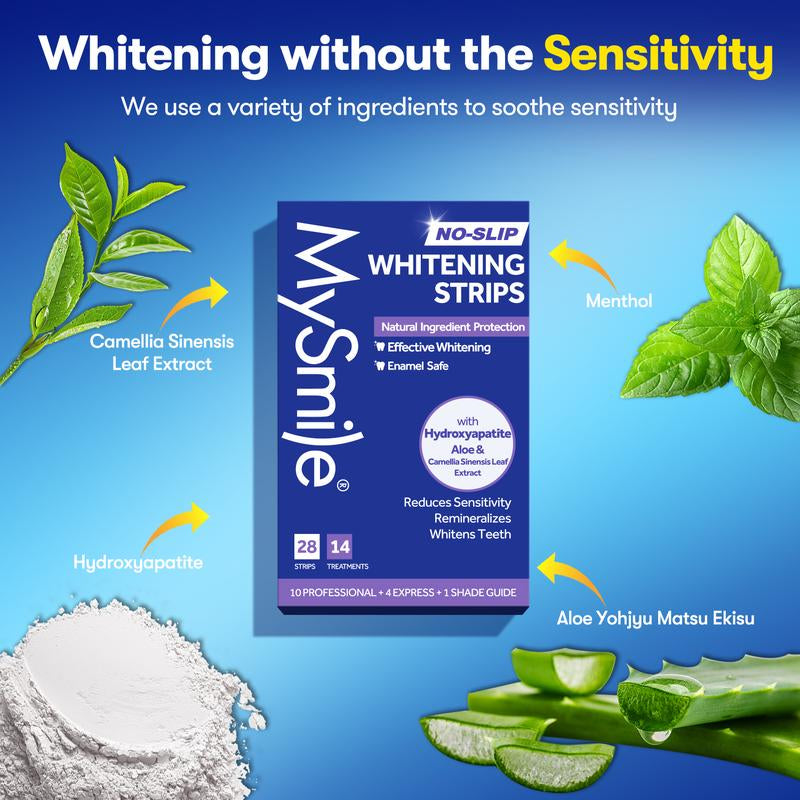 Mysmile Teeth Whitening Strips 14 Treatments Kit, Hydroxyapatite-Infuse White Strips, Non-Sensitive Teeth Whitening with Soothing Natural Ingredients, Enamel-Safe, Residue-Free, Non-Slip Tiktokshopsummerturnup Mouth Care Oral Care - Everbeaut
