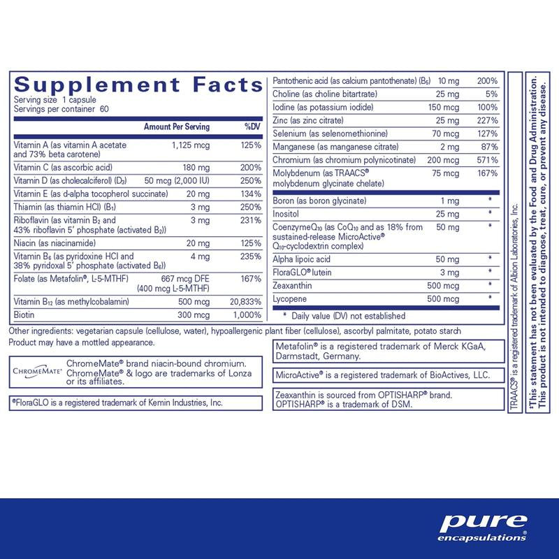 Encapsulations O.N.E. Multivitamin - Once Daily Multivitamin with Antioxidant Complex Metafolin, Coq10, and Lutein to Support Vision, Cognitive Function, and Cellular Health* - 60 Capsules Healthcare Natural Supplement Dietary Fitness Edible Eye Bathroom
