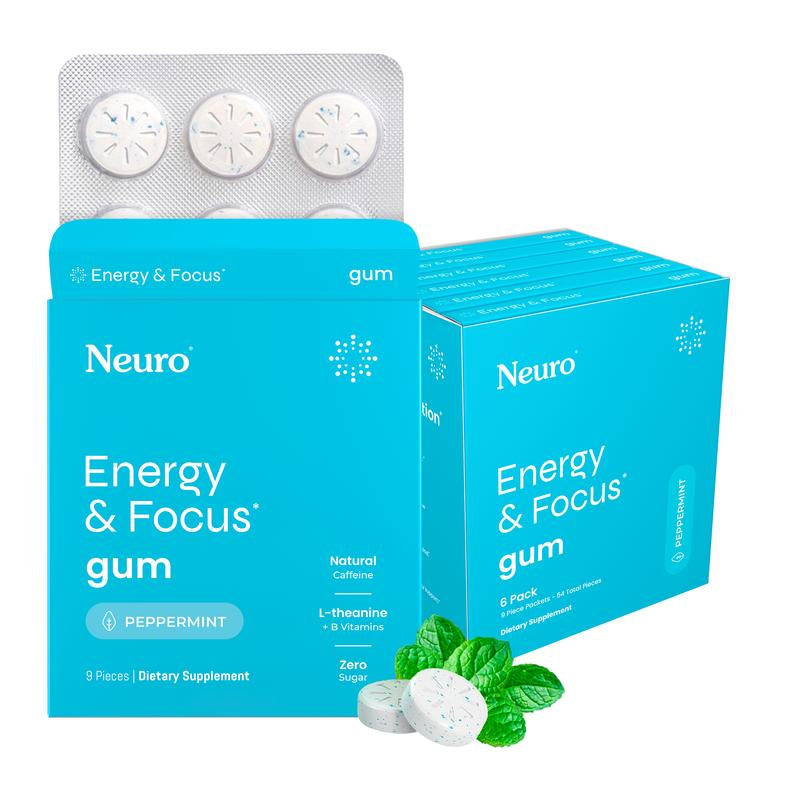 Neuro Energy Caffeine Nootropics for Energy & Focus - Sugar-Free with L Theanine, Caffeine, Vitamin B12 & Vitamin B6 - Peppermint Flavor