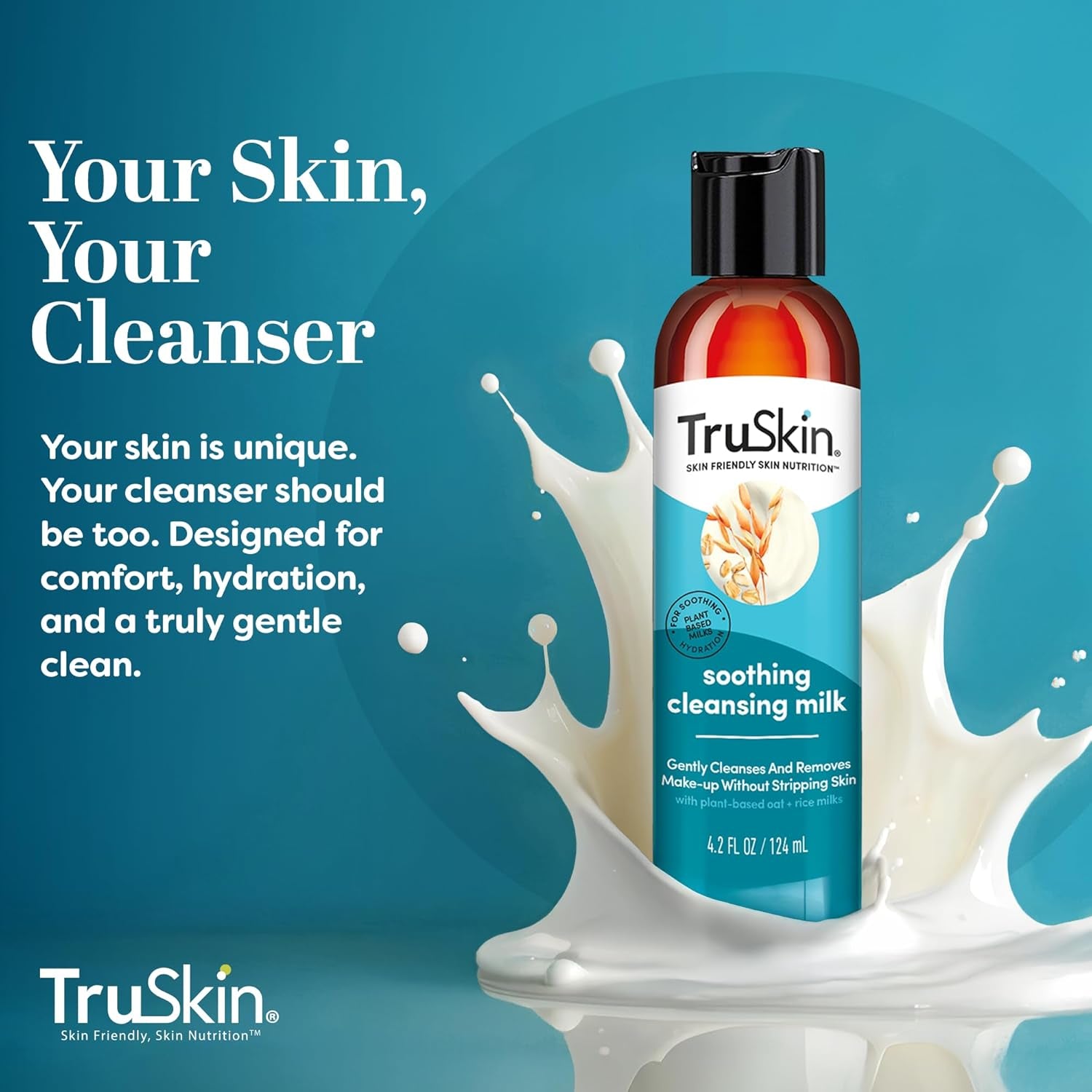 Soothing Cleansing Milk for Face – Gentle Facial Cleanser for Sensitive Skin with Plant-Based Rice & Oat Milk plus Hyaluronic Acid - Gently Removes Make-Up without Stripping Skin, 4.2 Fl Oz - Everbeaut