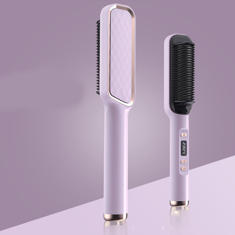 Hair Straightener Brush - Upgraded Ionic Plus Straightening Brush with Dense Bristles, 16 Temps, Dual Voltage | Ceramic Hot Comb for Women | Flat Iron for Thick Curly Hair